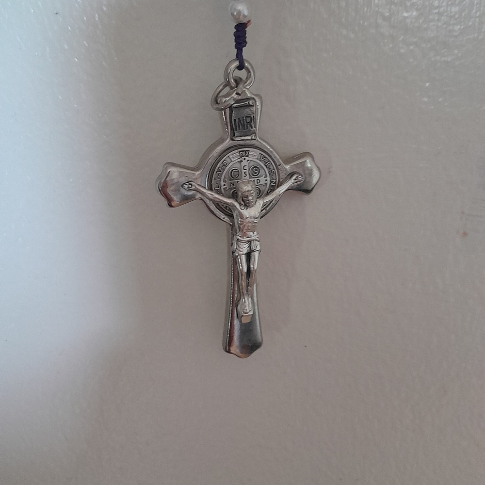 Purple Beaded Rosary with Silver Cross Wall Rosary XXL  With JESUS Cameo - Picture 2 of 9